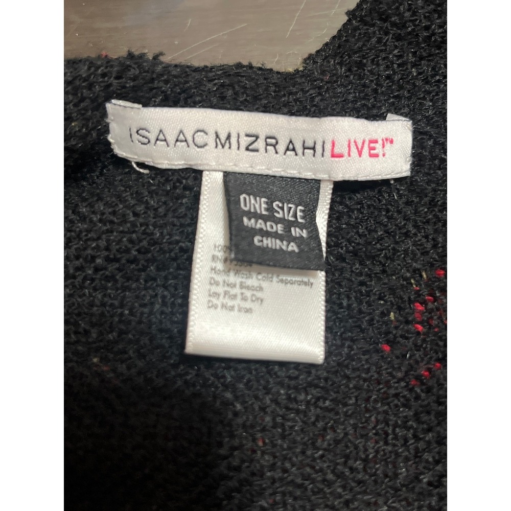 Isaac Mizrahi Live Black Red Floral Poppy Knit Wrap Fringe Shawl Ruana One Size - Picture 6 of 6
